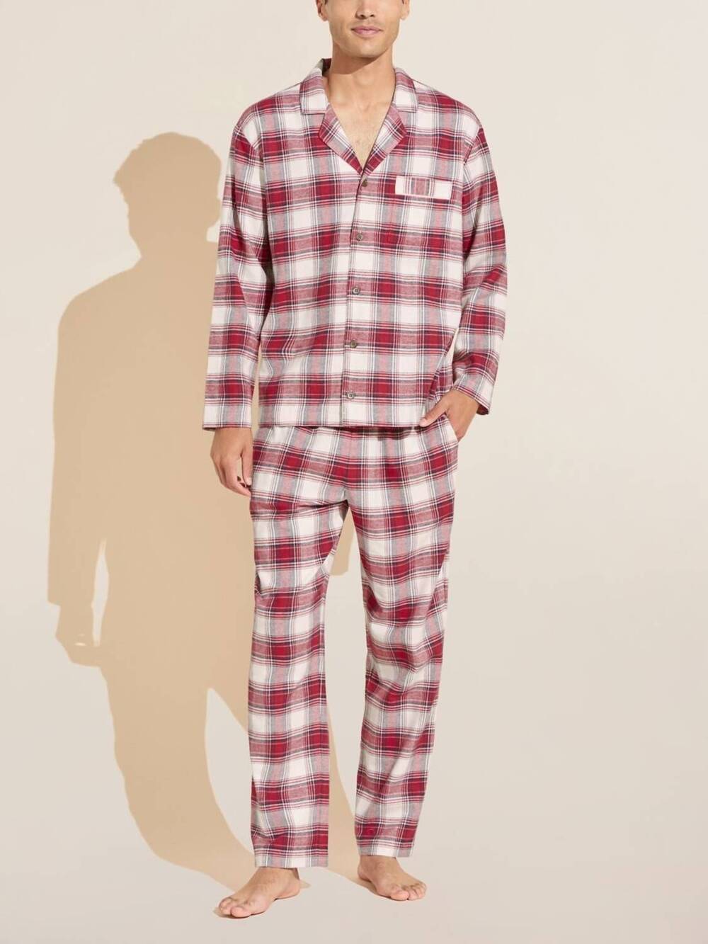 NEW EBERJEY flannel long pajama set in tartan plaid haute red